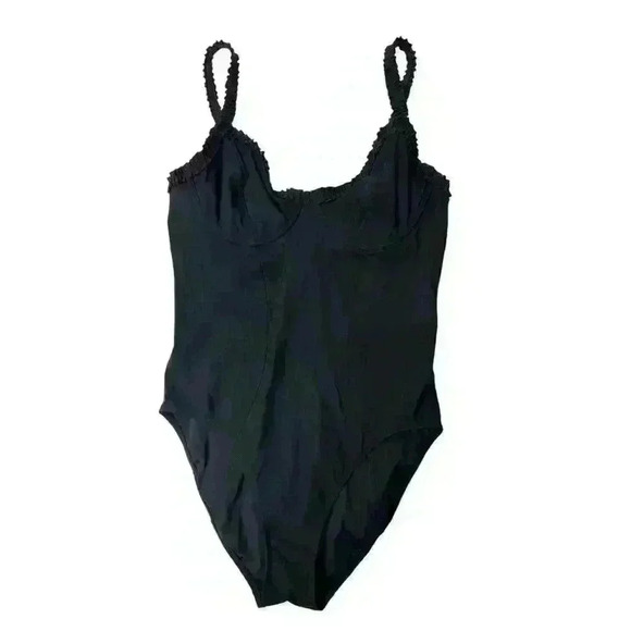 TORY BURCH ONE PIECE SOLID RUFFLE UNDER WIRE BLACK S/P SWIMSUIT / BODYSUIT - Picture 11 of 15